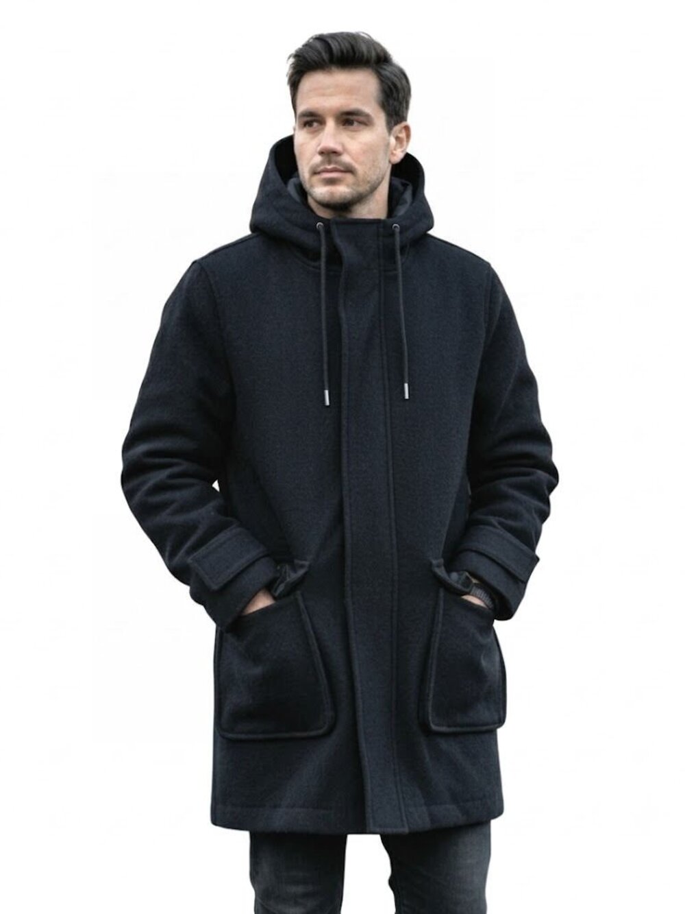 Topman Lined Lightweight Black Wool Hooded Parka, Men's Size XS